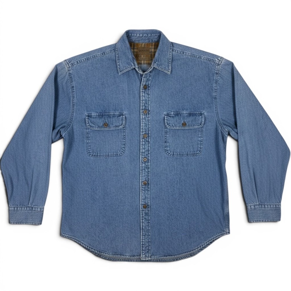 Vintage St. Johns Bay Denim Shirt Jacket Mens Large Flannel Lined Workwear Gorp